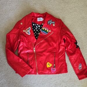 Lola + The Boys Girl's Out Of This World Patched Vegan Leather Moto Jacket